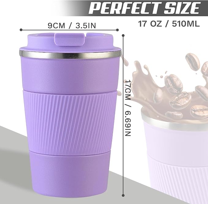Vacuum Insulated Stainless Steel Travel Coffee Mug, Leak Proof Cup