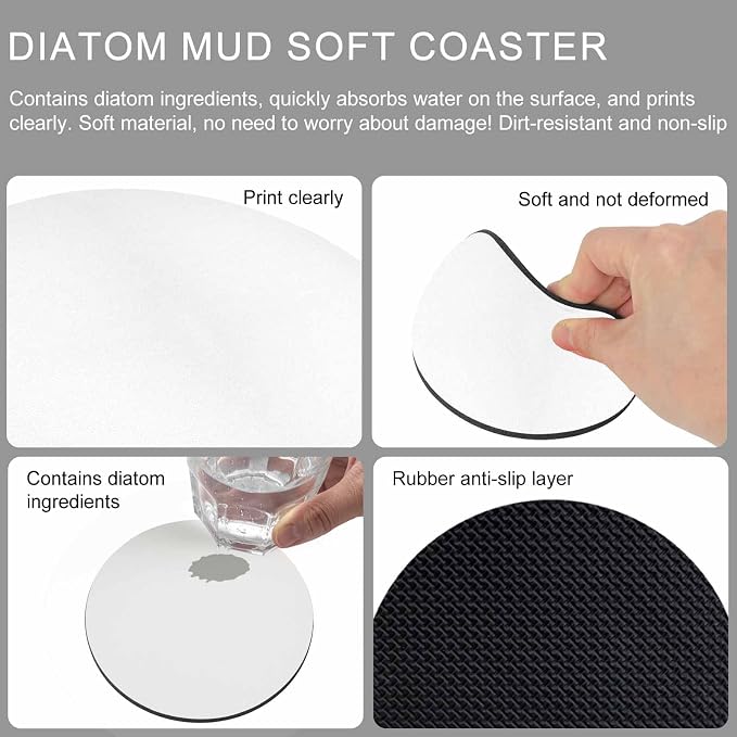 White Coasters Set of 4, Modern Minimalist Pure Soild Color Soft Absorbent
