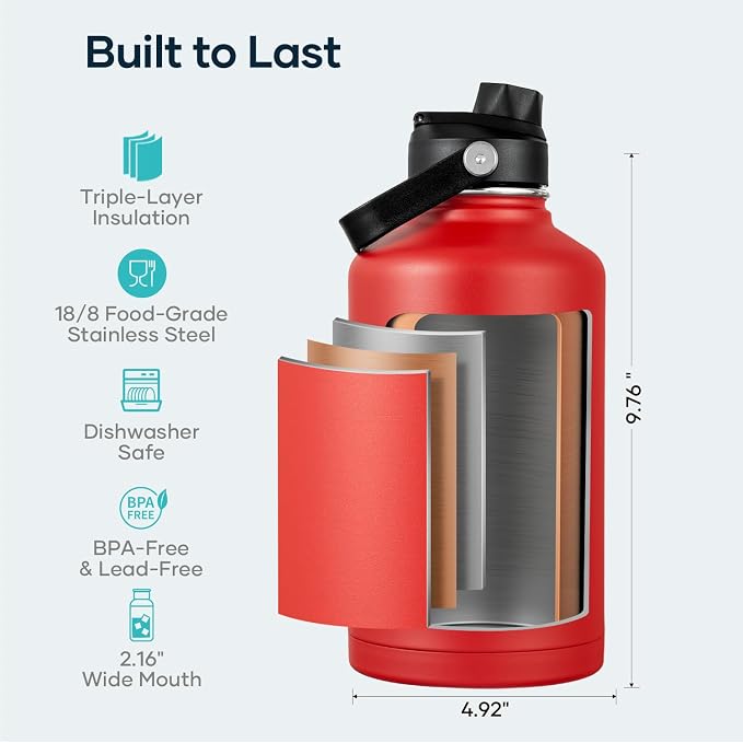 BUZIO 64 oz Insulated Stainless Steel Water Bottle