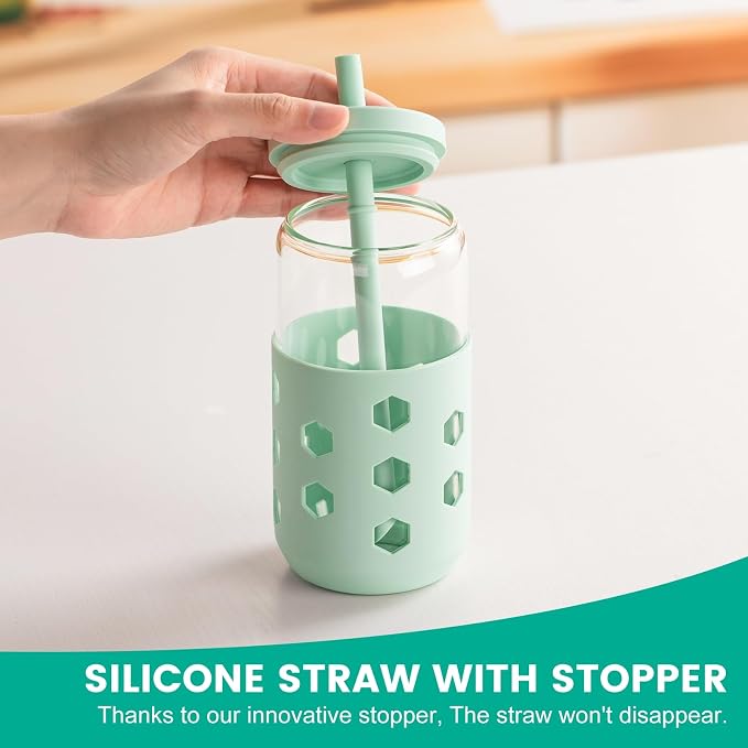 Mrsdry 16 oz Glass Cups with Lids and Straws