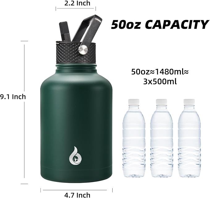 BJPKPK 50oz Large Insulated Water Bottle, Stainless Steel Water Jug |