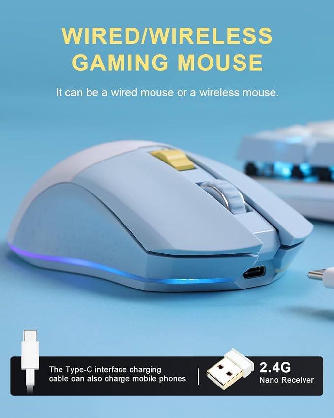 DAREU Wireless Wired Gaming Mouse Dual-Mode Rechargeable 7 Programmable Buttons