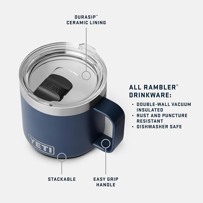 YETI Rambler 14 oz Ceramic Lined Stackable Mug, Vacuum Insulated, Stainless