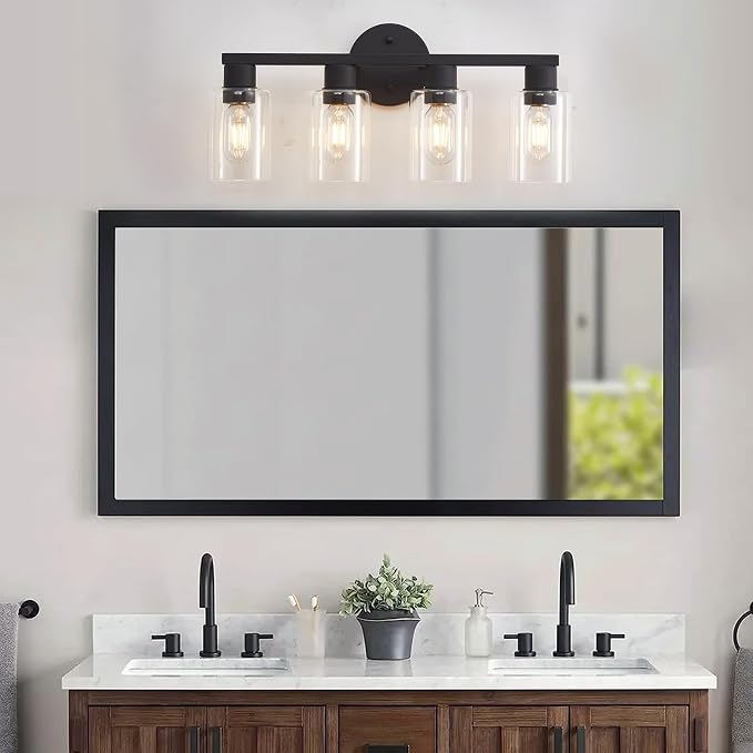4 Light Bathroom Vanity Light, Matte Black Bathroom Light Fixtures