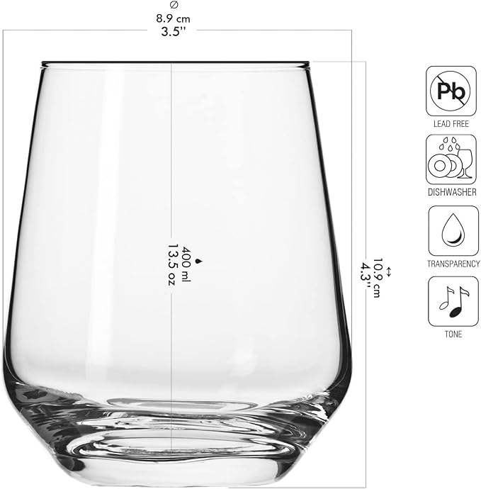 Krosno Water Drinking Glasses, 13.5 oz, Splendour Collection, Elegant Tumbler