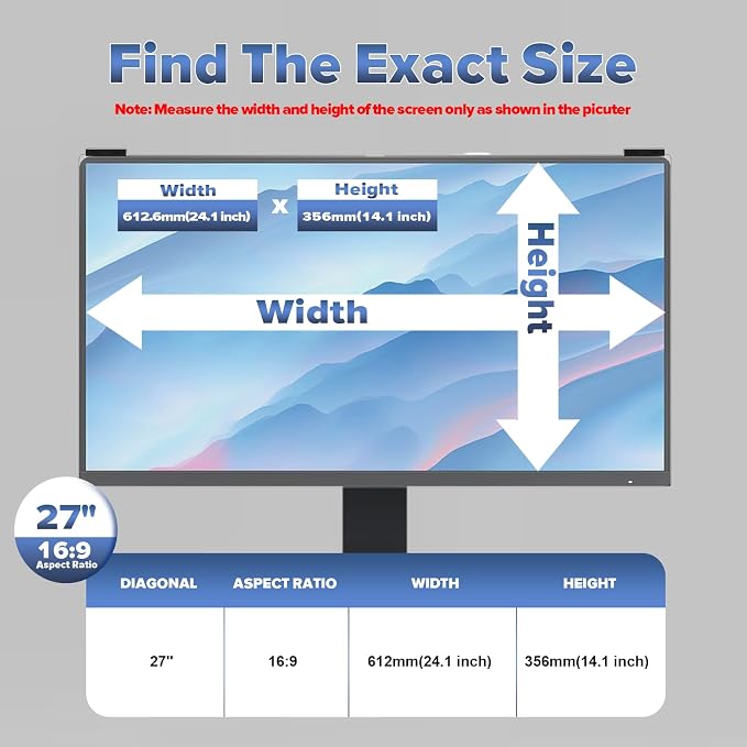 Computer Privacy Screen Filter 27 Inch, 9H Hardness Hanging Computer Screen
