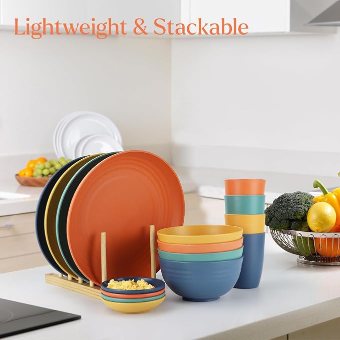 Wheat straw plates and bowls sets of 16