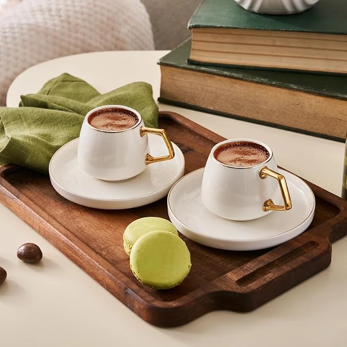 KARACA Saturn Gold Turkish Coffee Cup Set of 6, Espresso Cups