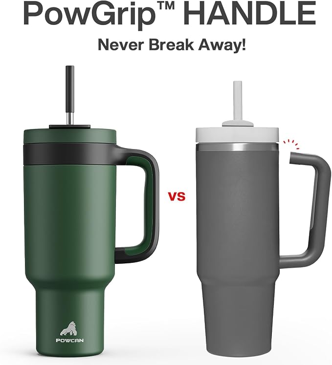POWCAN 40 oz Tumbler with Handle, 2-in-1 Straw and Sip Lid, Dishwasher Safe