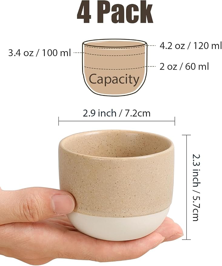 INGOFIN Ceramic Espresso Cup Set of 4-4.2 oz Espresso Cup