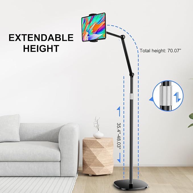 OATSBASF Tablet Floor Stand, Overhead Bed Phone Mount, Height & 360 Degree
