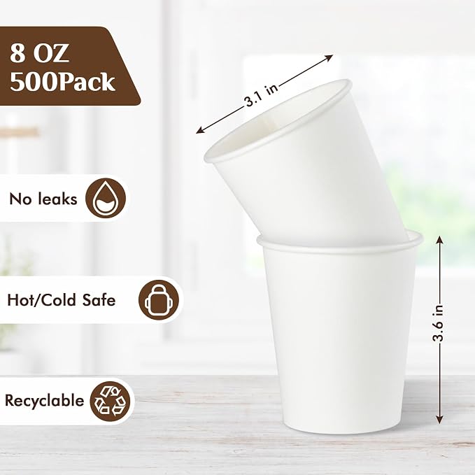 Vplus 500 Pack 8 OZ Paper Coffee Cups