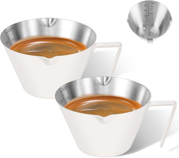 2 Pc Stainless Steel Espresso Shot Cups, 3.4oz/100ml, V-Shaped Mouth