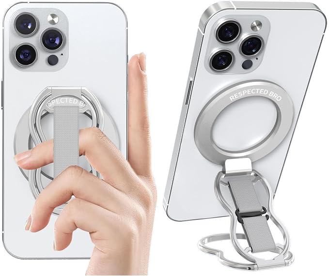 RESPECTED-BRO-Magnetic-Phone-Grip-Stand-with-Finger-Strap, 4-in-1 Magnetic Ring