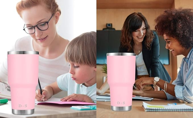 D·S 30 oz Pink Tumbler Double Wall Vacuum Insulated Travel Coffee Mug | Double