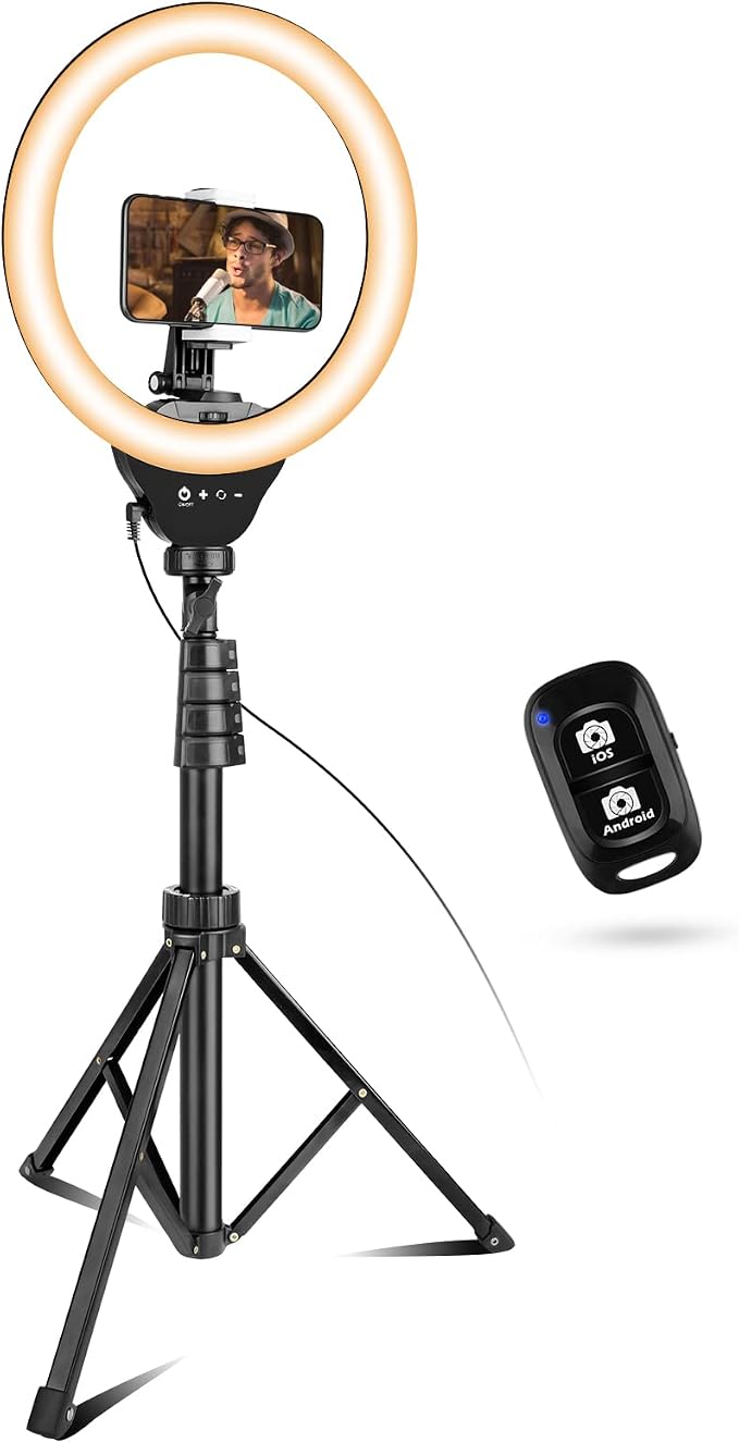 10" Selfie Ring Light with 50" Extendable Tripod Stand & Flexible Phone Holder
