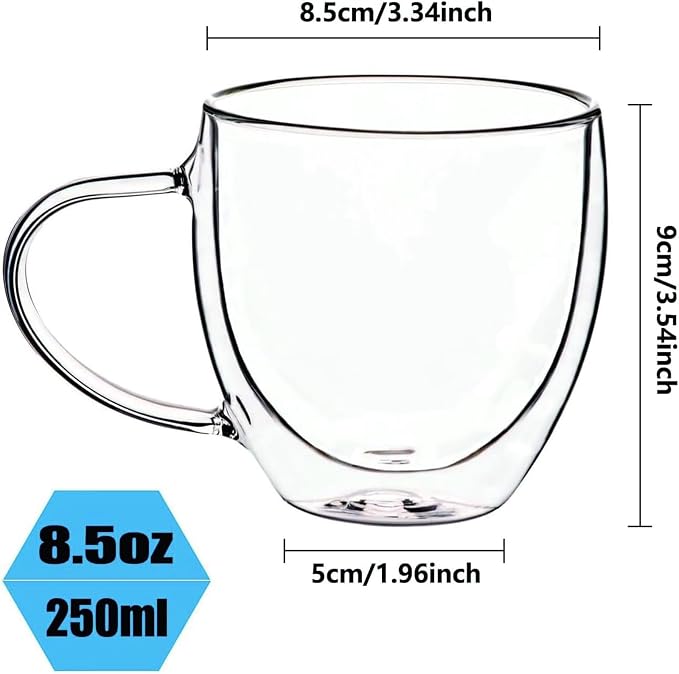 Espresso Cups Set Of 2, Double Walled Glass Coffee Mugs