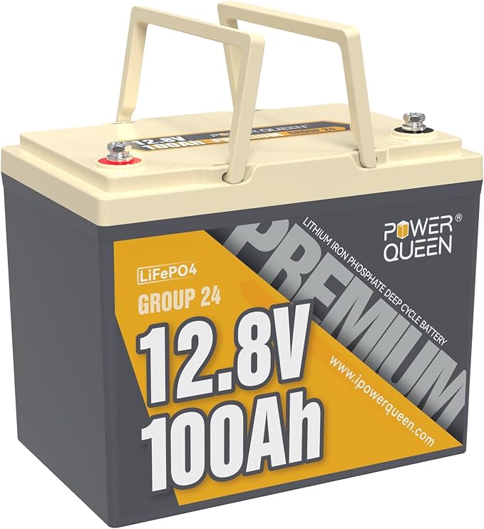 Power Queen 12V 100Ah Group 24 LiFePO4 Battery, 1280Wh Lithium Battery