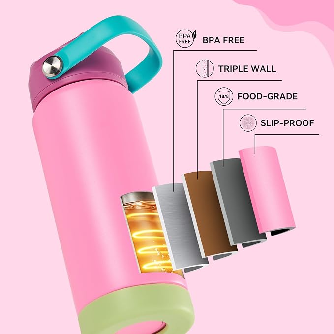 Fijinhom 24oz Insulated Stainless Steel Water Bottle, Wide Mouth Double Wall