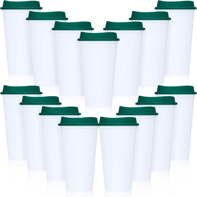 15 Pack Reusable Plastic Coffee Cups