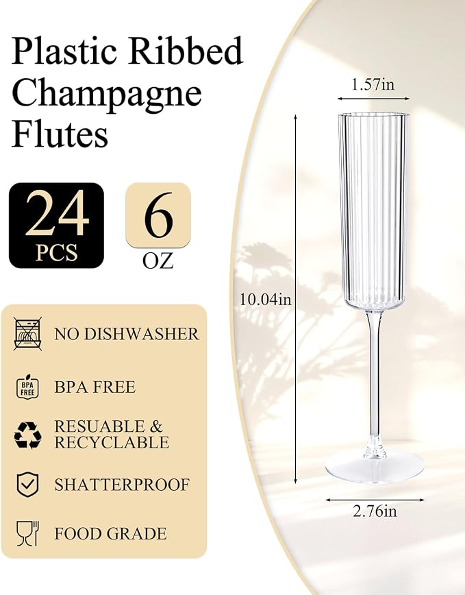Ciaell 24 Pack Plastic Champagne Flutes