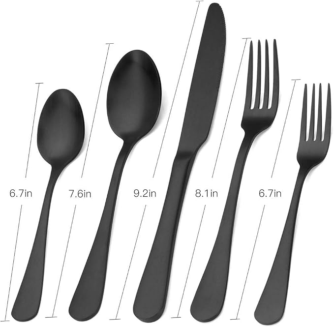 Matte Black Silverware Set, Satin Finish 20-Piece Stainless Steel Flatware Set