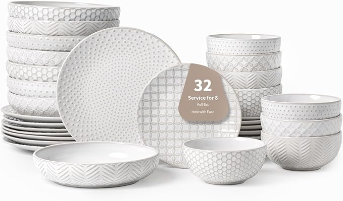 FOBENTA 32-Piece Luxury Dinnerware Set, Complete Plates and Bowls Set