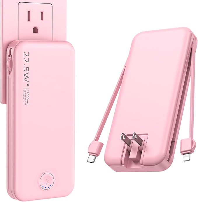 Portable Charger with Built in Cable and AC Wall Plug, USB C Power Bank