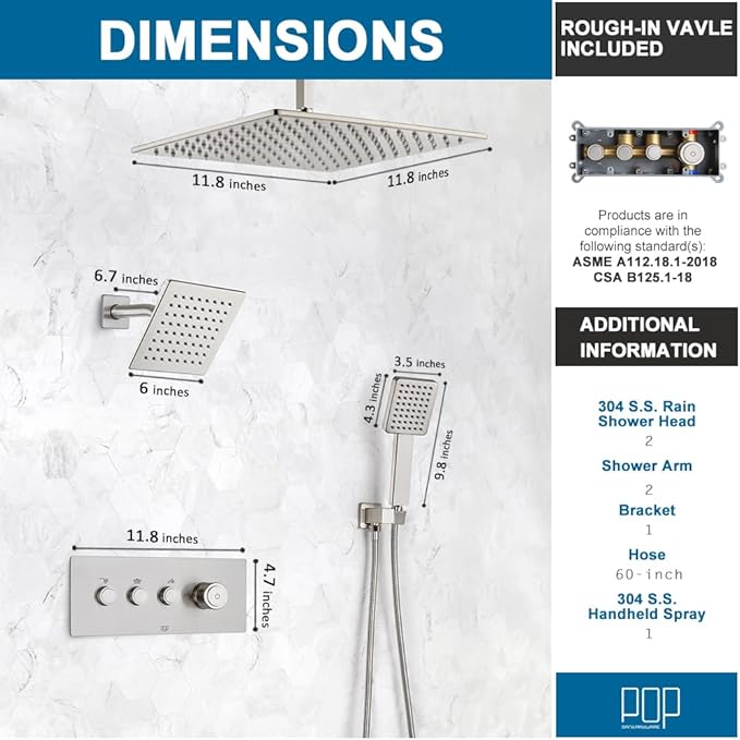 Shower Faucet Set Brushed Nickel Bathroom Rainfall Shower