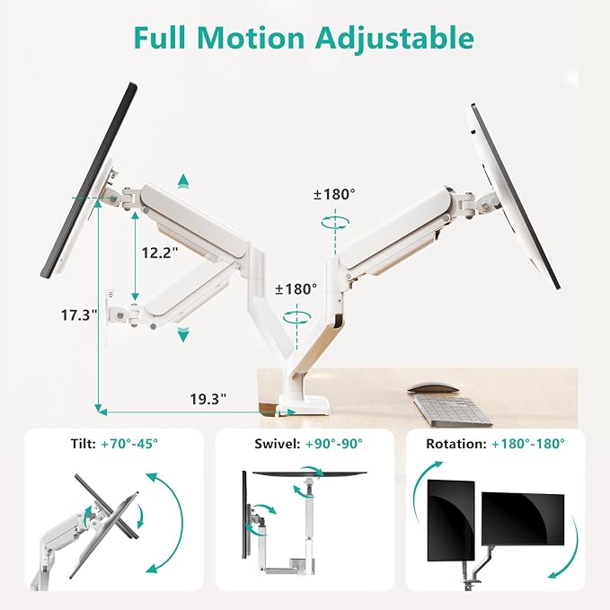 WALI Dual Monitor Stand for 17-32 inch Screens, Dual Monitor Arms for 2
