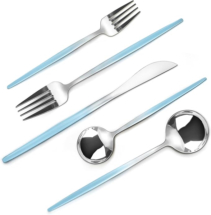 VANVRO Gradient Blue Silverware Set, 20 Piece Stainless Steel Flatware Set