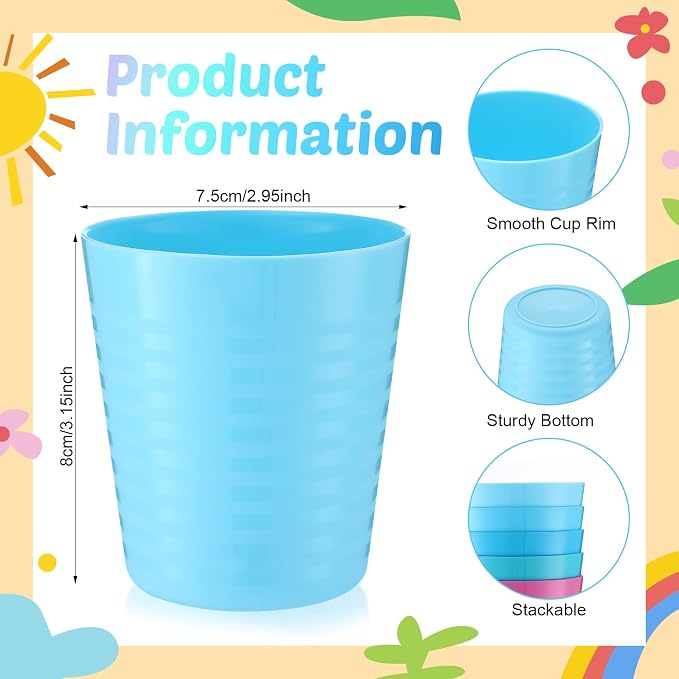 Eccliy 36 Pcs Kids Cups Bulk, 8 oz Plastic Toddler Drinking Cups Unbreakable