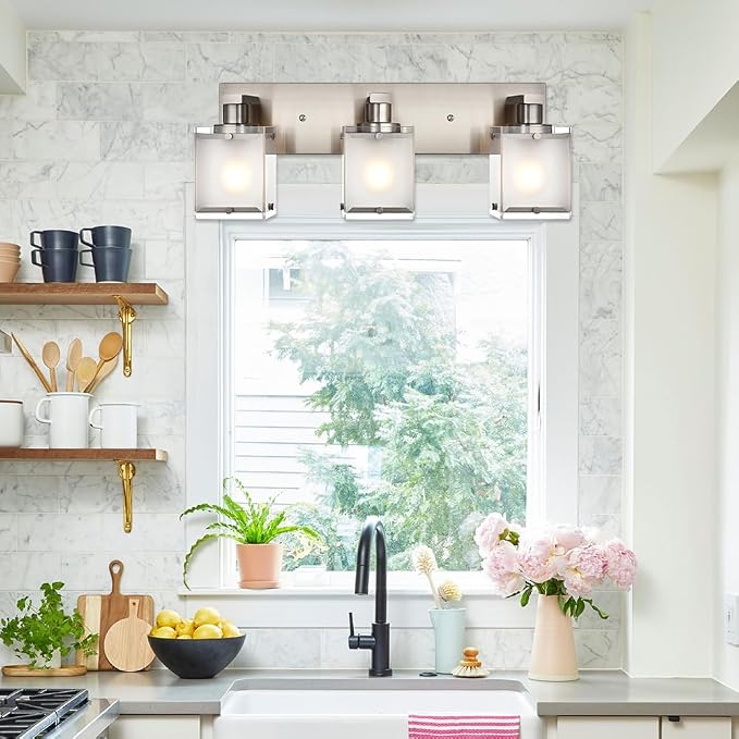 Modern 3-Lights Brushed Nickel Vanity Lights