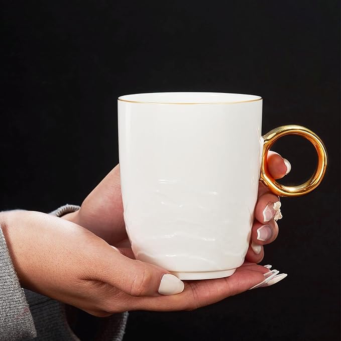 Chulan 12 oz Fine Bone China White Coffee Mugs
