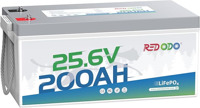 Redodo 24V 200Ah LiFePO4 Lithium Battery, Built in 200A BMS, Max. 5120Wh Energy