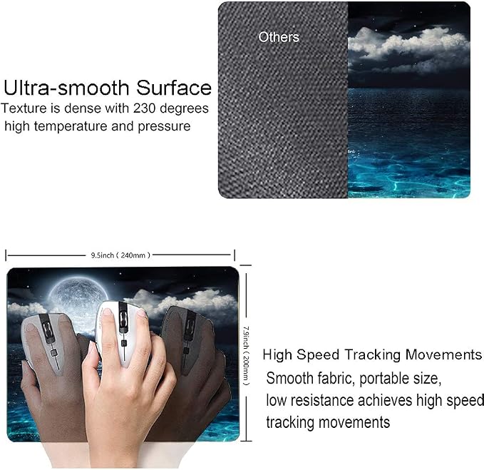 Moon Illuminating The Clear Blue Ocean Design Mouse Pad, Mouse Mat Square