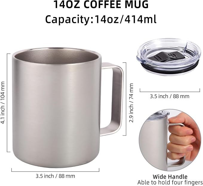 Volhoply 14oz Insulated Stainless Steel Coffee Mug