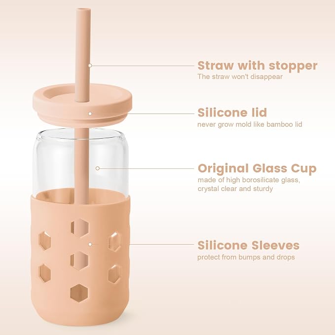 Mrsdry 16 oz Glass Cups with Lids and Straws