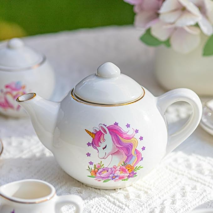 TUZT Porcelain Tea Party Set for Little Girls Kids Toddlers, Pretend Play Toys