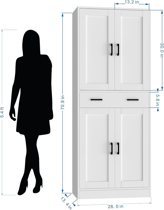 71" Tall Kitchen Pantry Cabinet, Freestanding Storage Cabinet