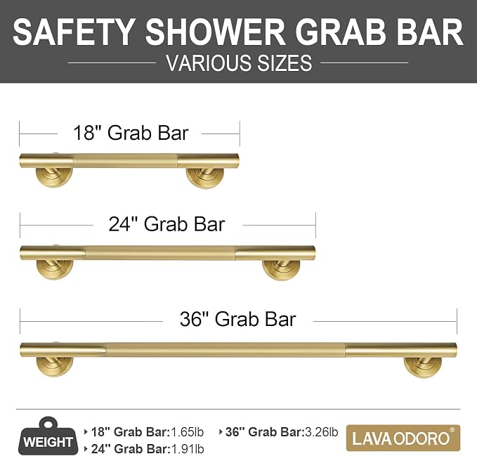 Gold Shower Grab Bars, 3 Pack Stainless Steel Bathroom Safety Grab