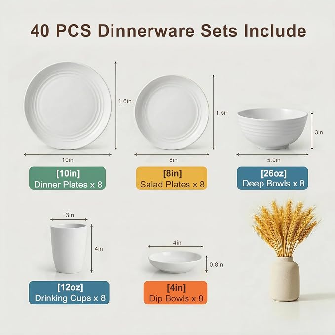 Dinnerware Sets for 8, Wheat Straw Plate and Bowl Set, Unbreakable Kitchen Set