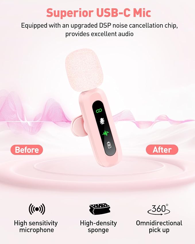 USB C Lavalier Microphone Wireless Mini Mic