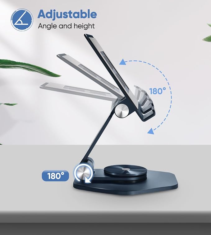 Foldable Aluminum Tablet Stand for Desk, 360° Swivel iPad & Tablet Holder –