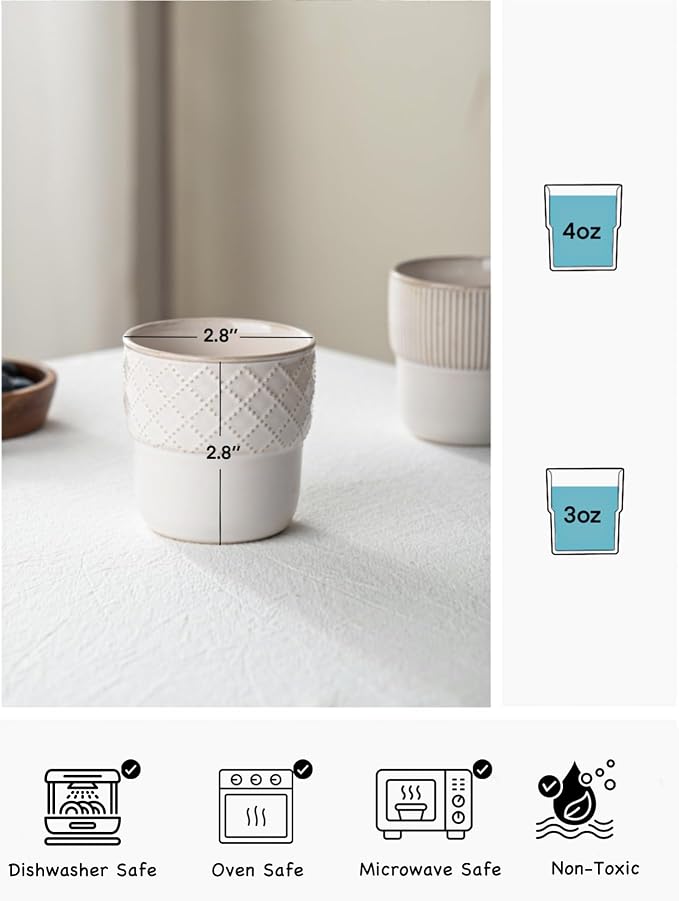 Espresso Cups Set of 2, 4oz Espresso Shot Cups, Mini Coffee Mugs Farmhouse Decor