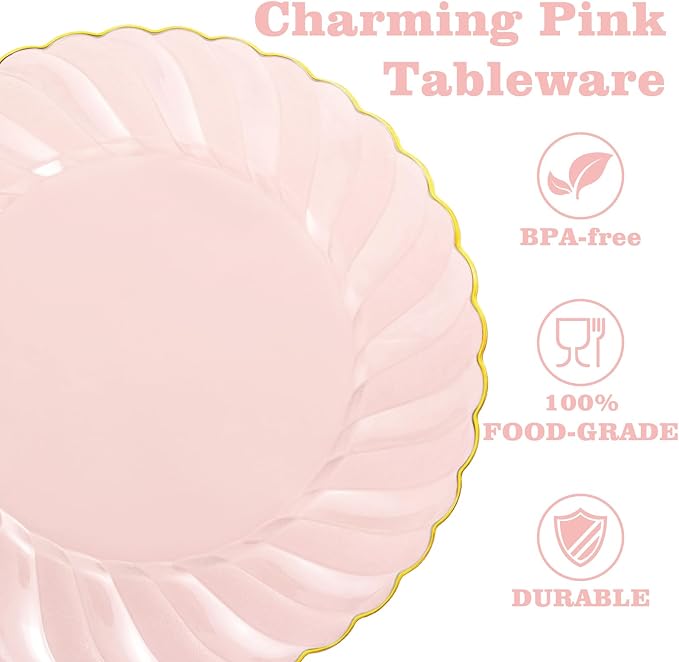 YOUBET 125Pieces Clear Pink Plastic Plates