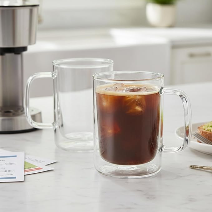 Aquach 12oz Double Walled Glass Coffee Mugs Set of 2, Insulated Tea Cups |