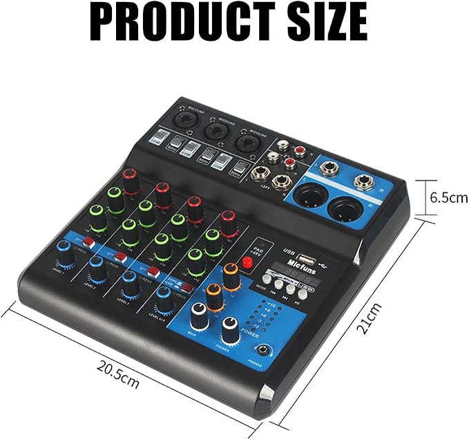 Mini audio DJ mixer Sound Board Console System, 5 Channel 48V Phantom Power