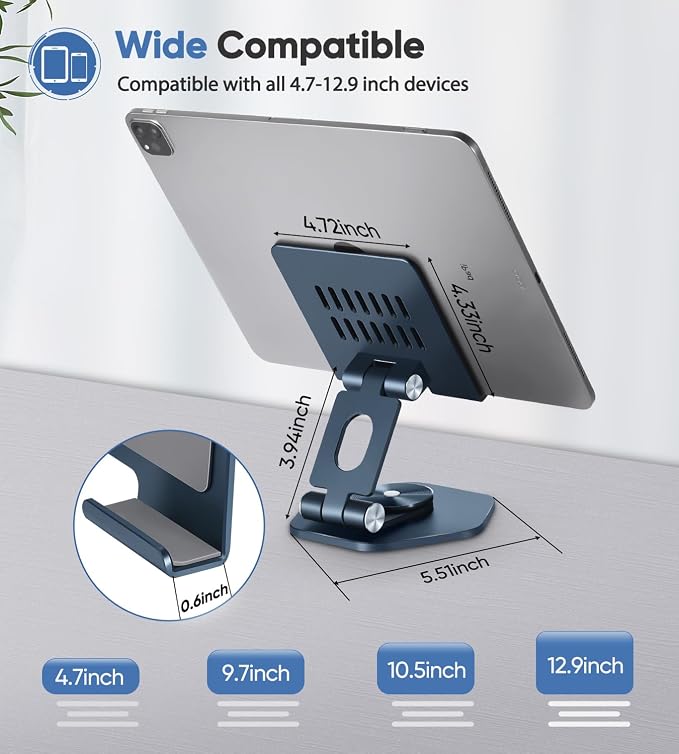 Foldable Aluminum Tablet Stand for Desk, 360° Swivel iPad & Tablet Holder –