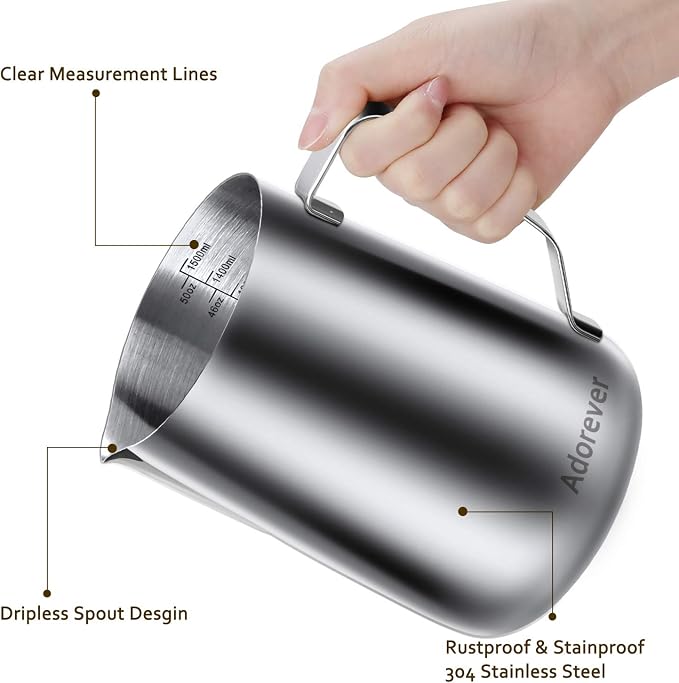 Milk Frothing Pitcher, 50oz Steaming Pitcher Stainless Steel Espresso Machine
